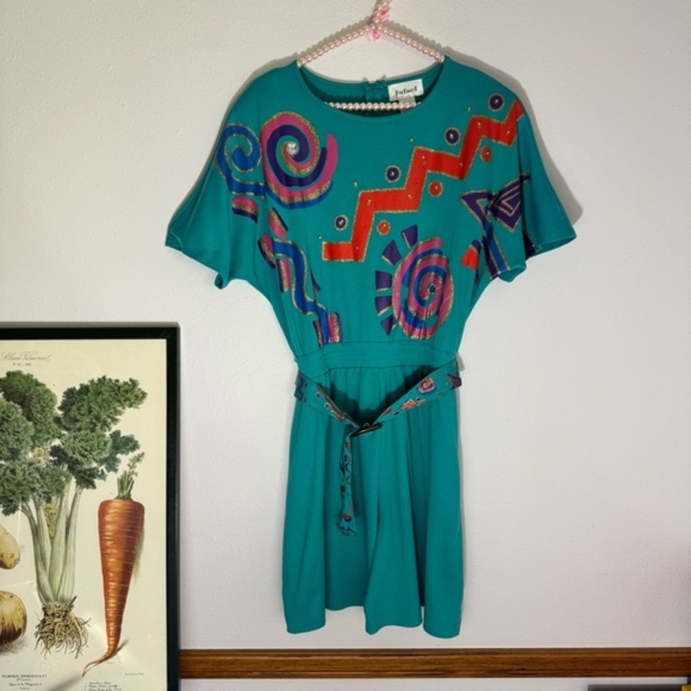 *SOLD* Vintage Rafael turquoise abstract embellished rompersize Small